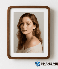 Ảnh phóng khung gỗ Walnut bo tròn viền trắng in 4K