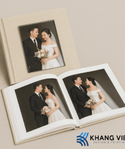 Photobook mở phẳng liền trang bìa linen & ảnh mica giữa